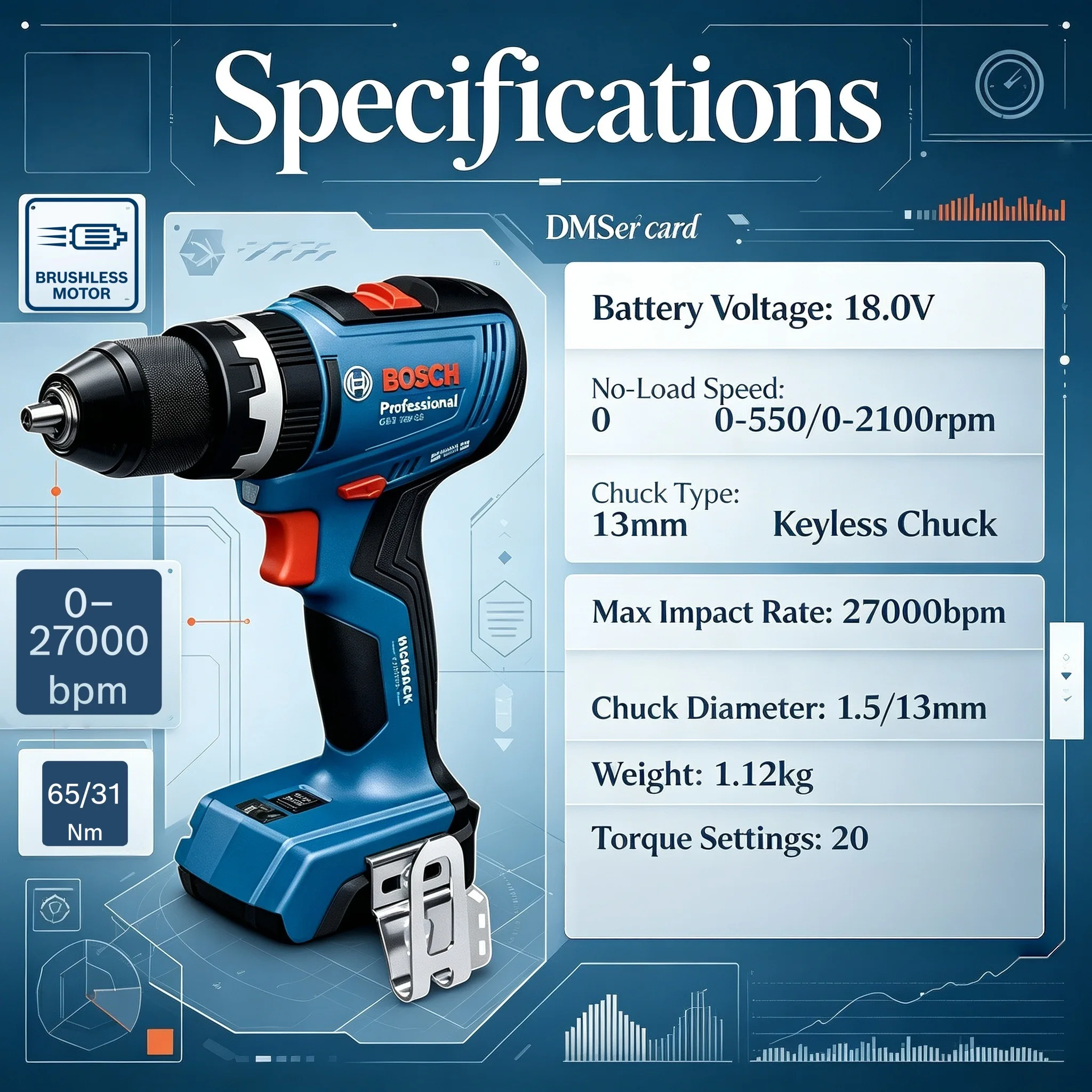 Bosch Drill Gsb 18V - Outil électrique professionnel Bosch GSB 18V-65,