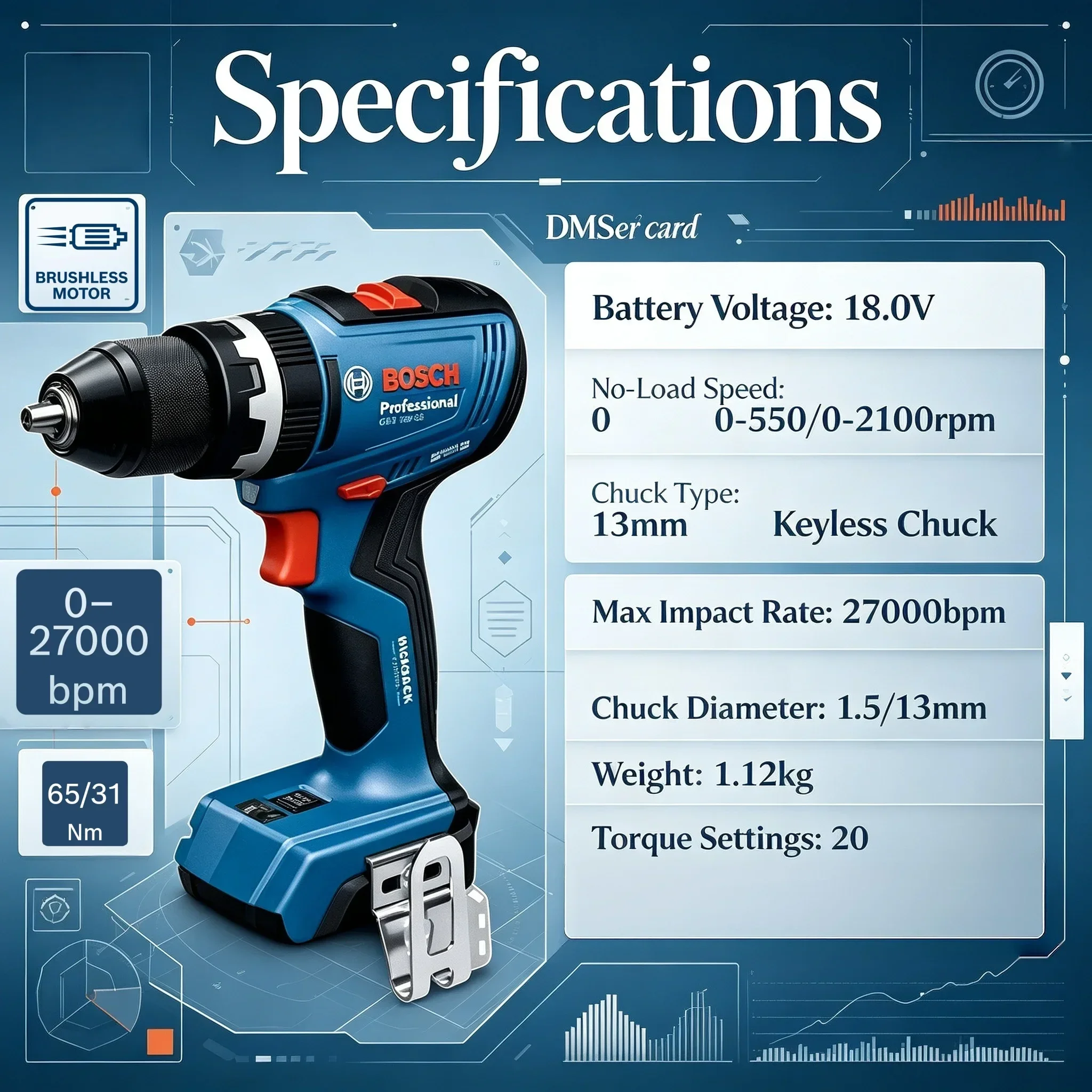Bosch Drill Gsb 18V - Outil électrique professionnel Bosch GSB 18V-65,